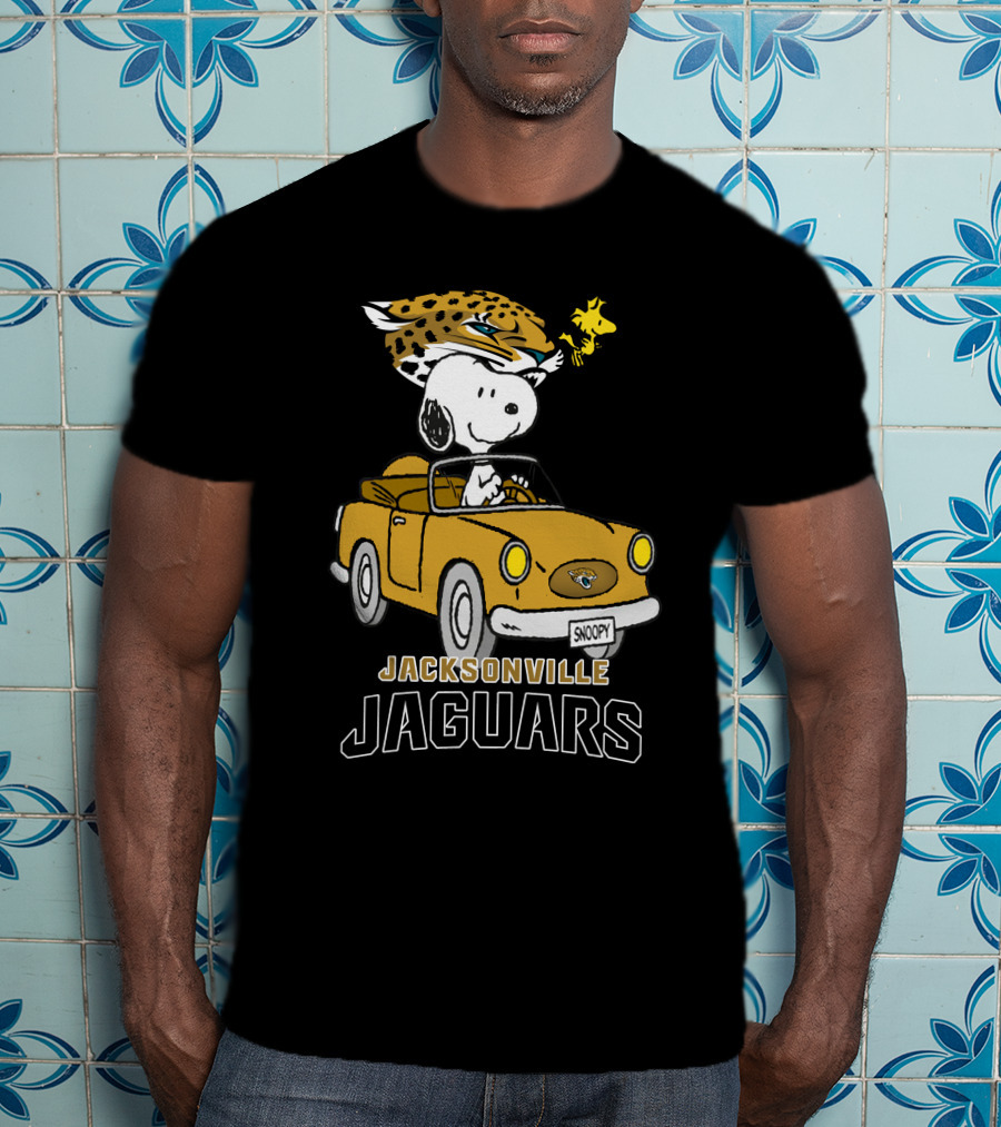 Jacksonville Jaguars Snoopy Driving Car With Woodstock T-Shirt