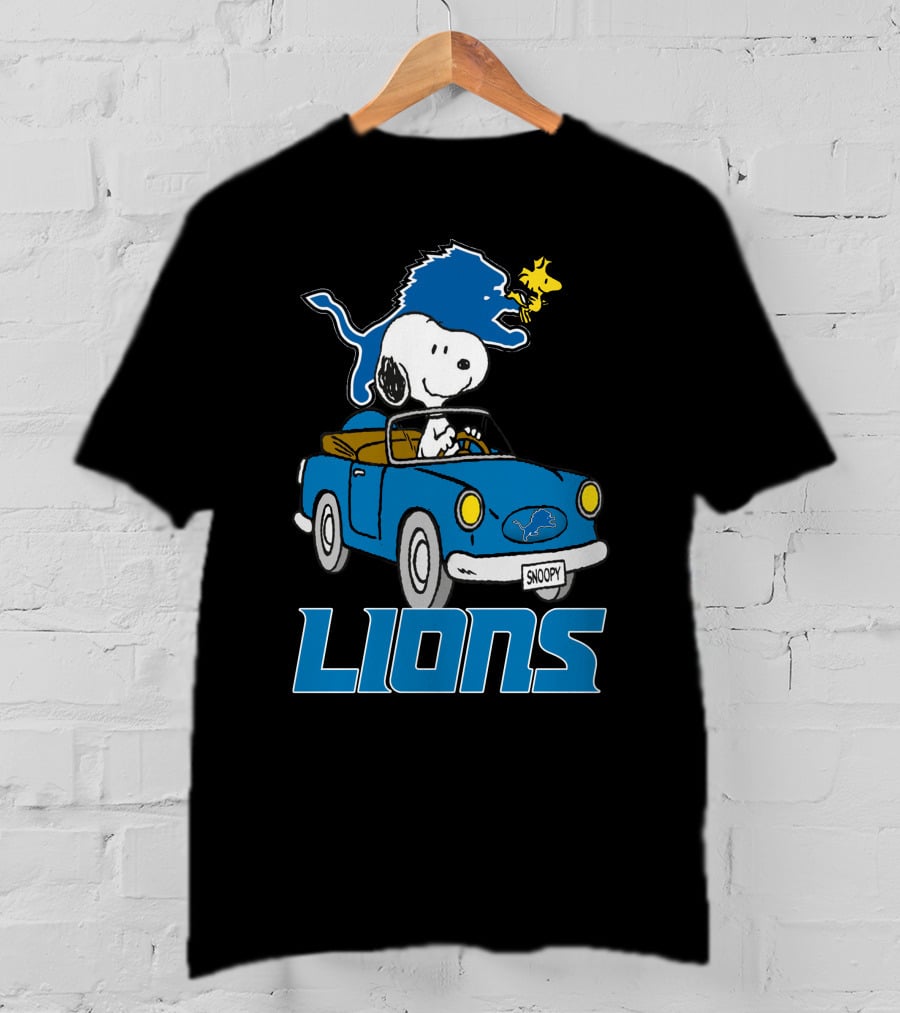 Lions Snoopy Detroit Football Ride With Woodstock T-Shirt