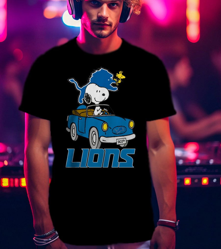 Lions Snoopy Detroit Football Ride With Woodstock T-Shirt
