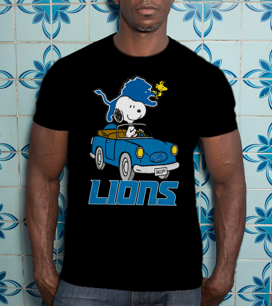 Lions Snoopy Detroit Football Ride With Woodstock T-Shirt