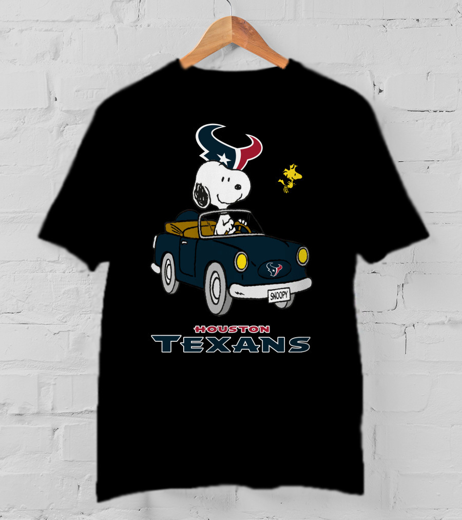 Houston Texans Snoopy Driving Car With Woodstock T-Shirt