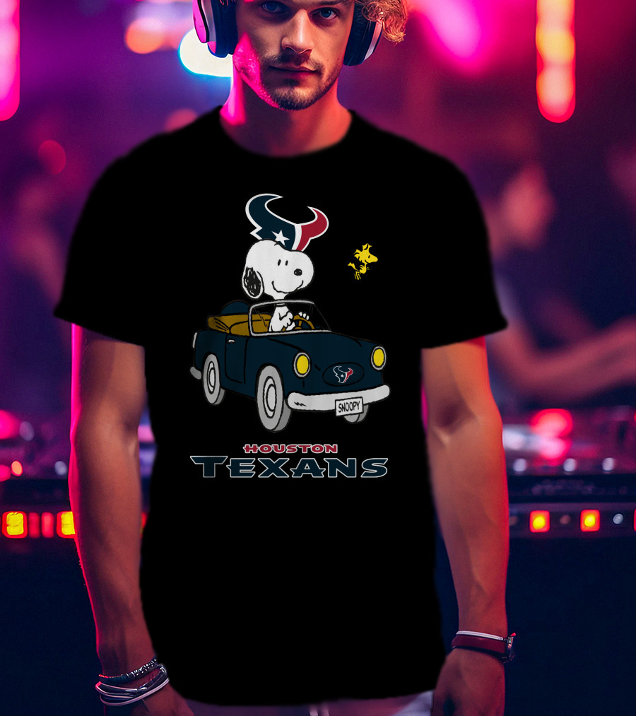 Houston Texans Snoopy Driving Car With Woodstock T-Shirt