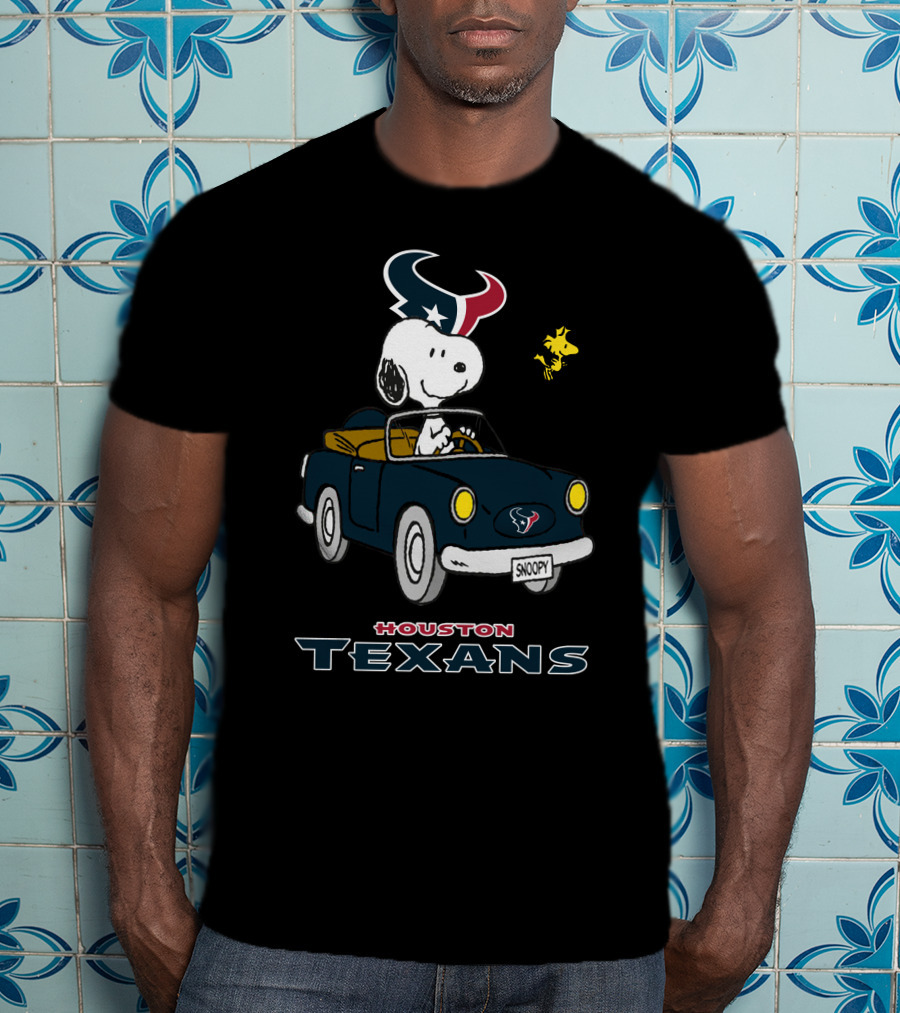 Houston Texans Snoopy Driving Car With Woodstock T-Shirt