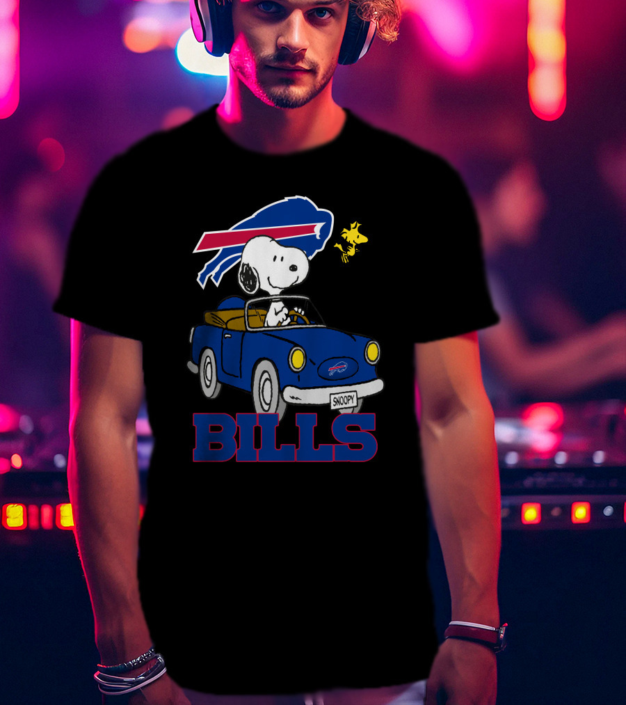 Buffalo Bills Snoopy Driving Woodstock NFL Peanuts T-Shirt