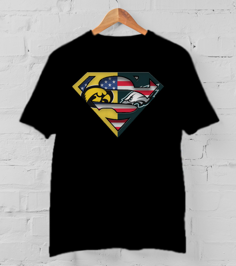 Iowa Hawkeyes Eagles Superman Blended Usa Flag T-Shirt