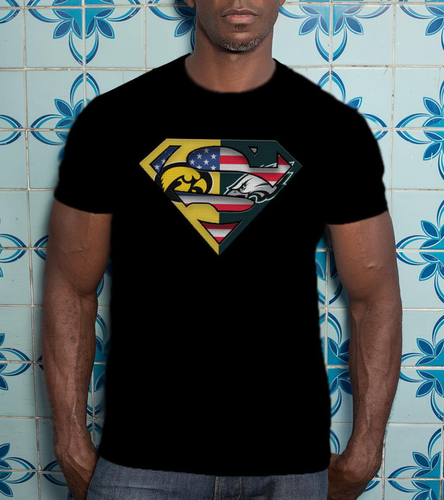 Iowa Hawkeyes Eagles Superman Blended Usa Flag T-Shirt