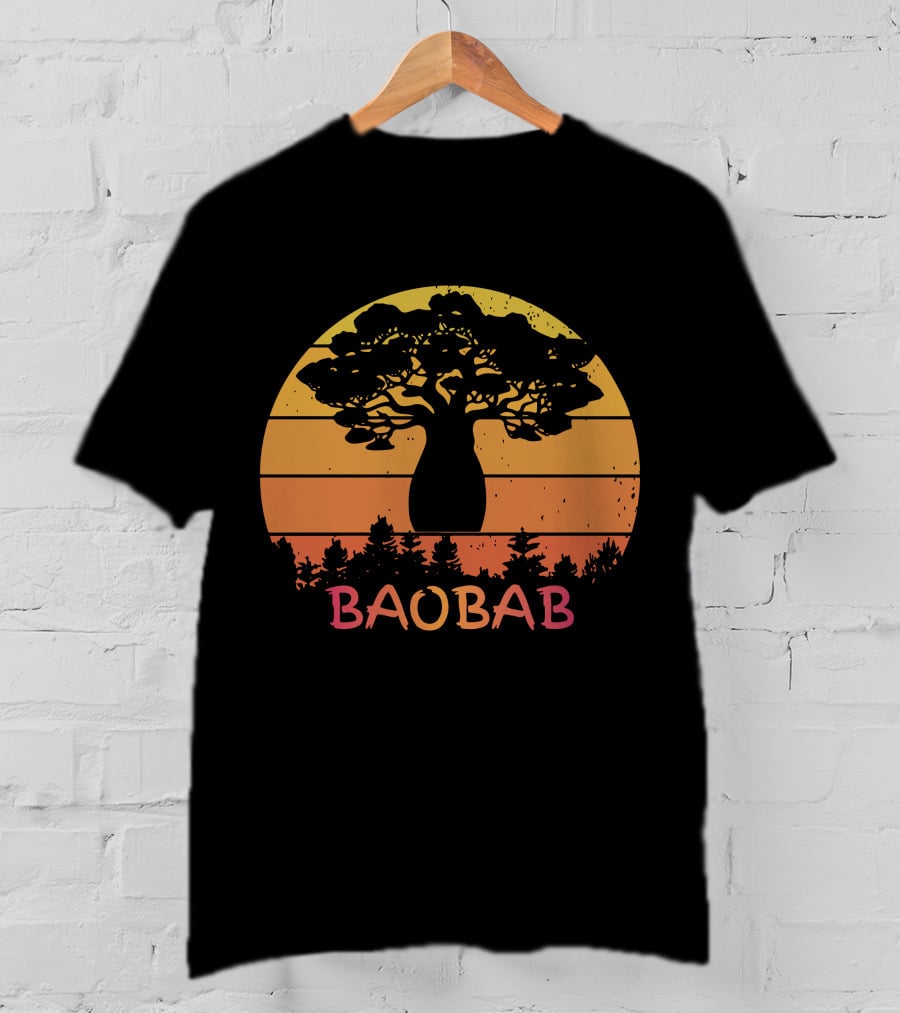 BAOBAB Sunset Silhouette Retro Vintage Forest Scene T-Shirt