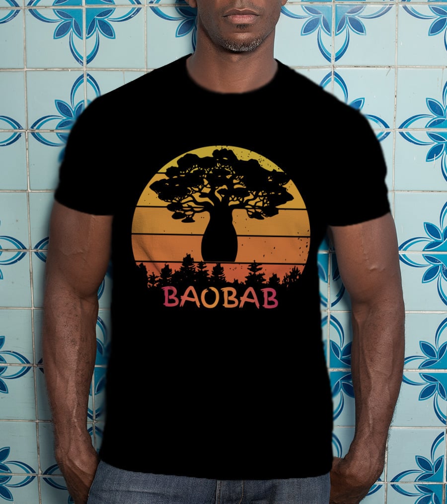 BAOBAB Sunset Silhouette Retro Vintage Forest Scene T-Shirt