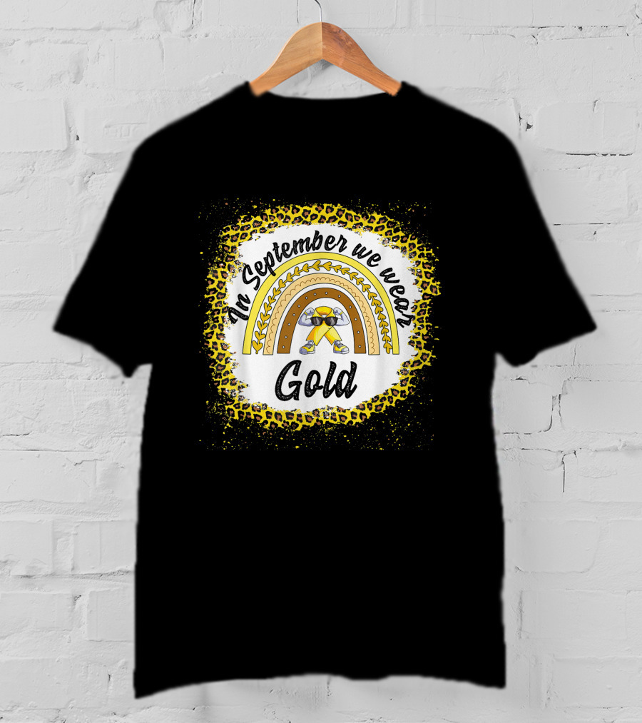 In September We Wear Gold Rainbow Leopard Awareness T-Shirt