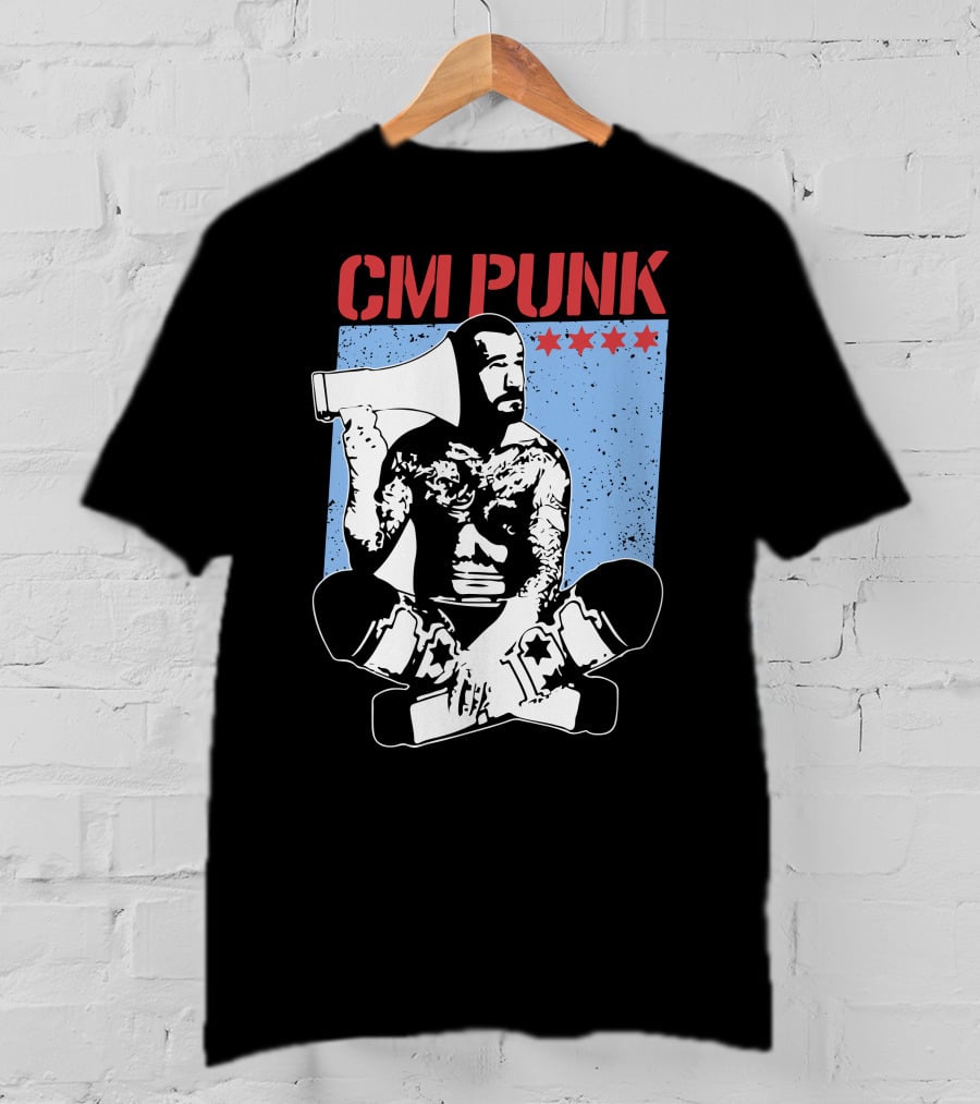 CM Punk AEW All Elite Wrestling Megaphone Graphic With Red Stars T-Shirt
