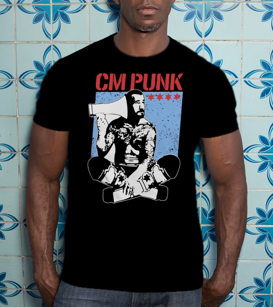 CM Punk AEW All Elite Wrestling Megaphone Graphic With Red Stars T-Shirt