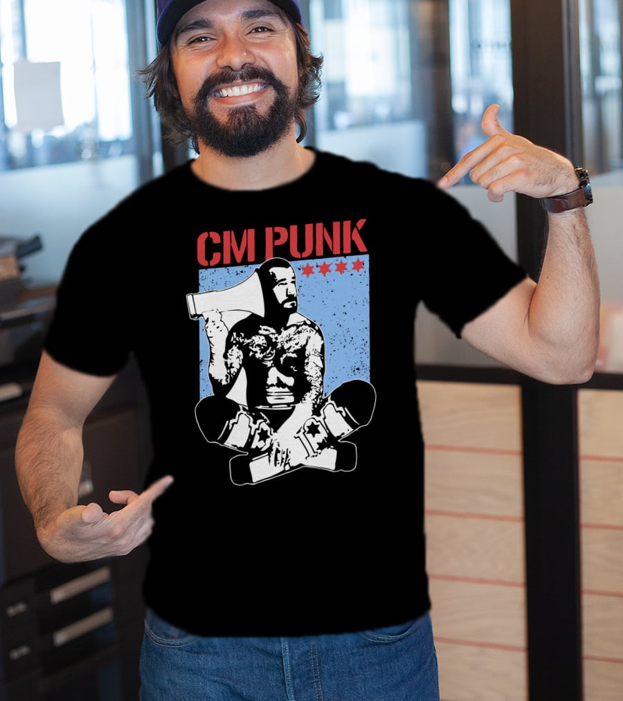 CM Punk AEW All Elite Wrestling Megaphone Graphic With Red Stars T-Shirt