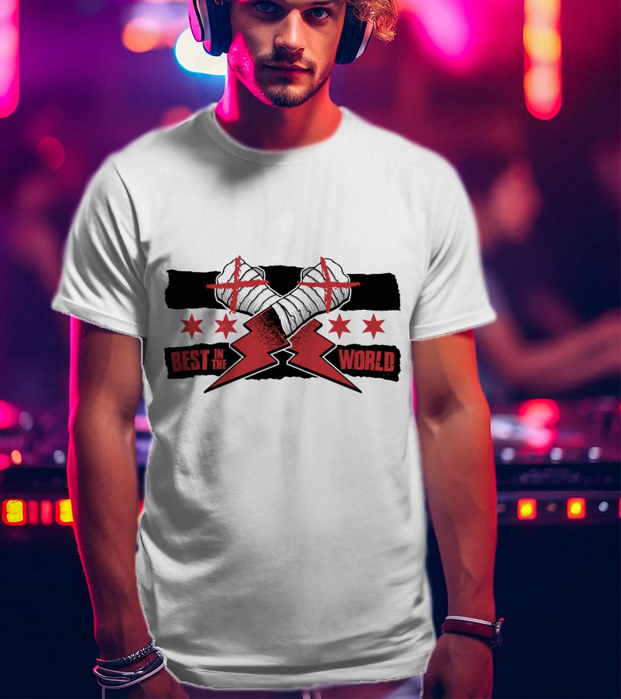 Best In The World Crossed Fists Red Lightning Stars T-Shirt