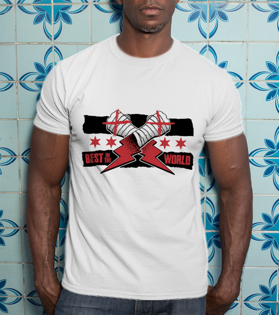 Best In The World Crossed Fists Red Lightning Stars T-Shirt