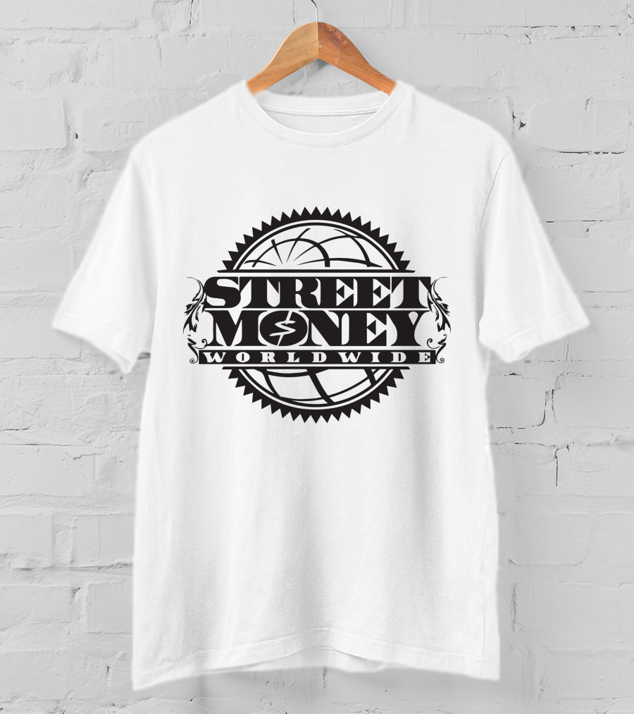 STREET MONEY WORLDWIDE Globe Emblem With Stylized Dollar T-Shirt