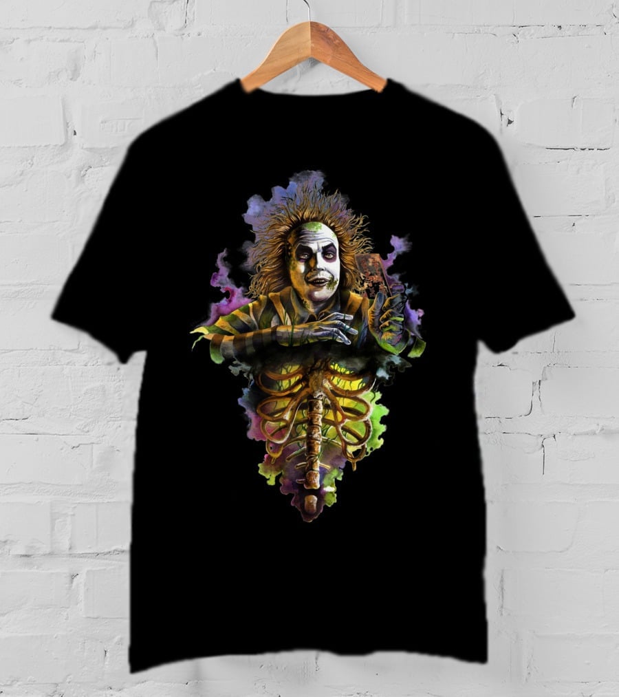 Beetlejuice Bio Exorcist Undead Ghost Character Holding Card T-Shirt