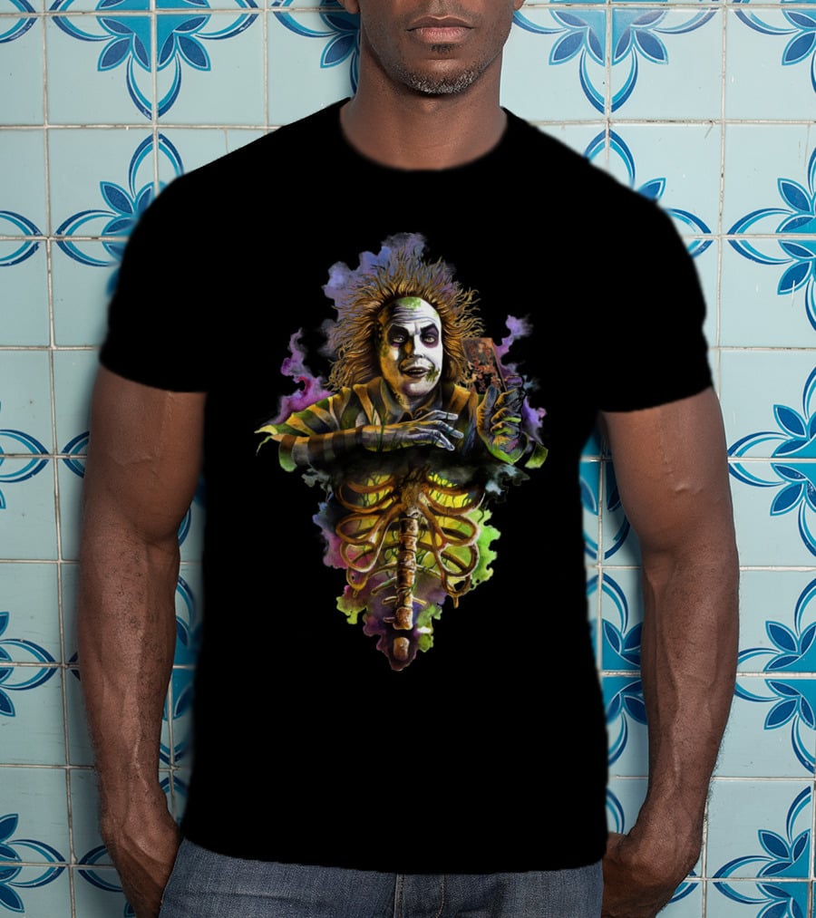 Beetlejuice Bio Exorcist Undead Ghost Character Holding Card T-Shirt