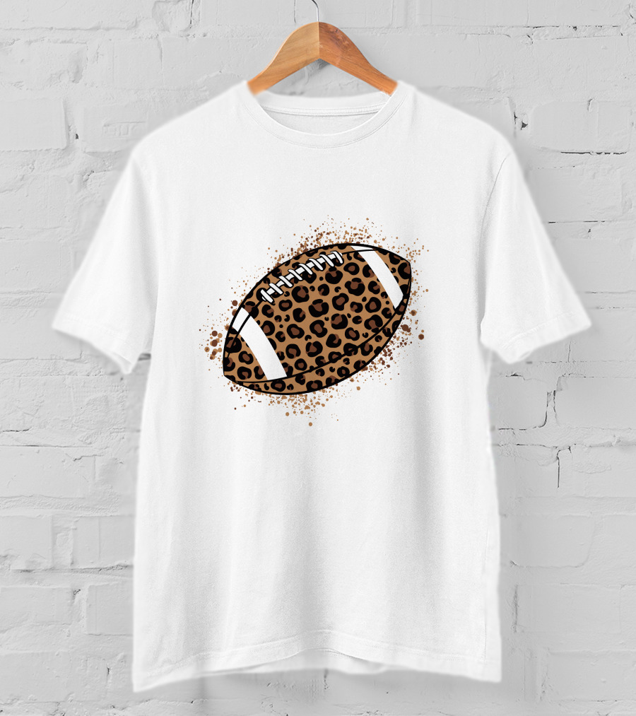 Leopard Print American Football Ball T-Shirt