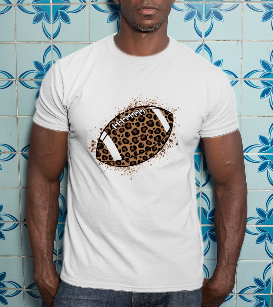 Leopard Print American Football Ball T-Shirt
