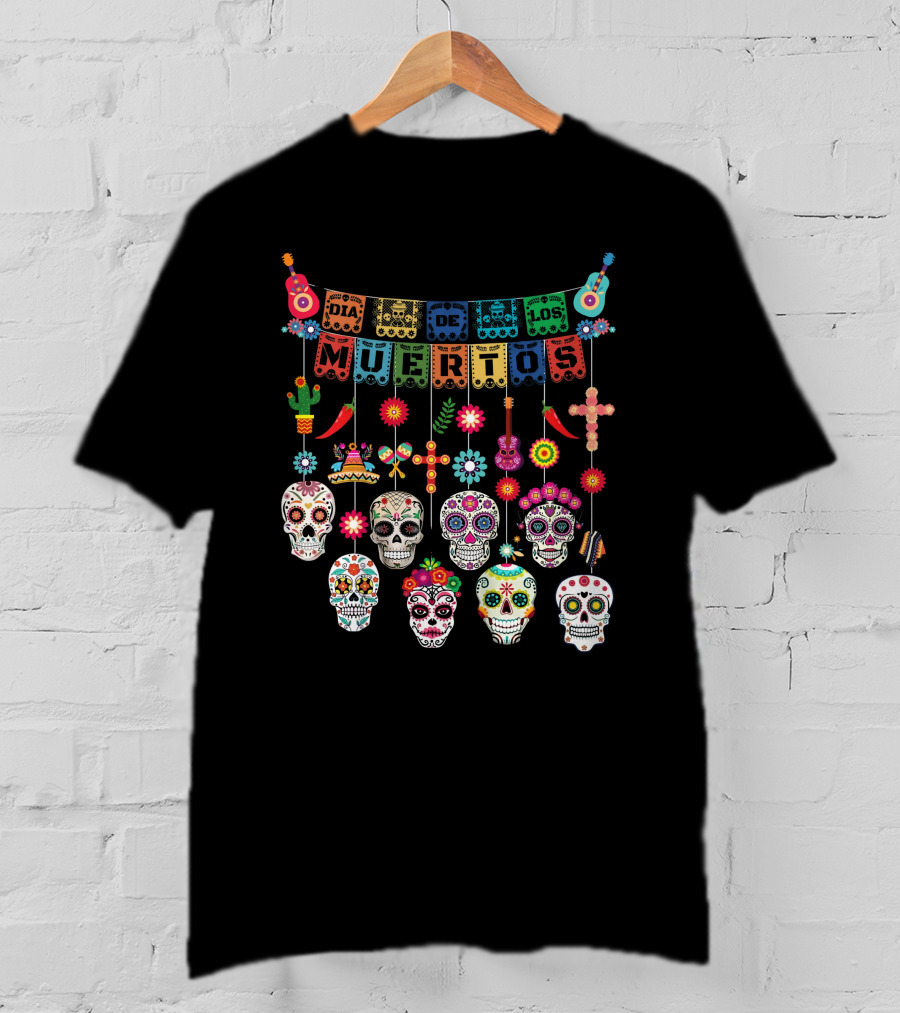Dia De Los Muertos Colorful Sugar Skulls And Festive Decorations Day Of The Dead T-Shirt