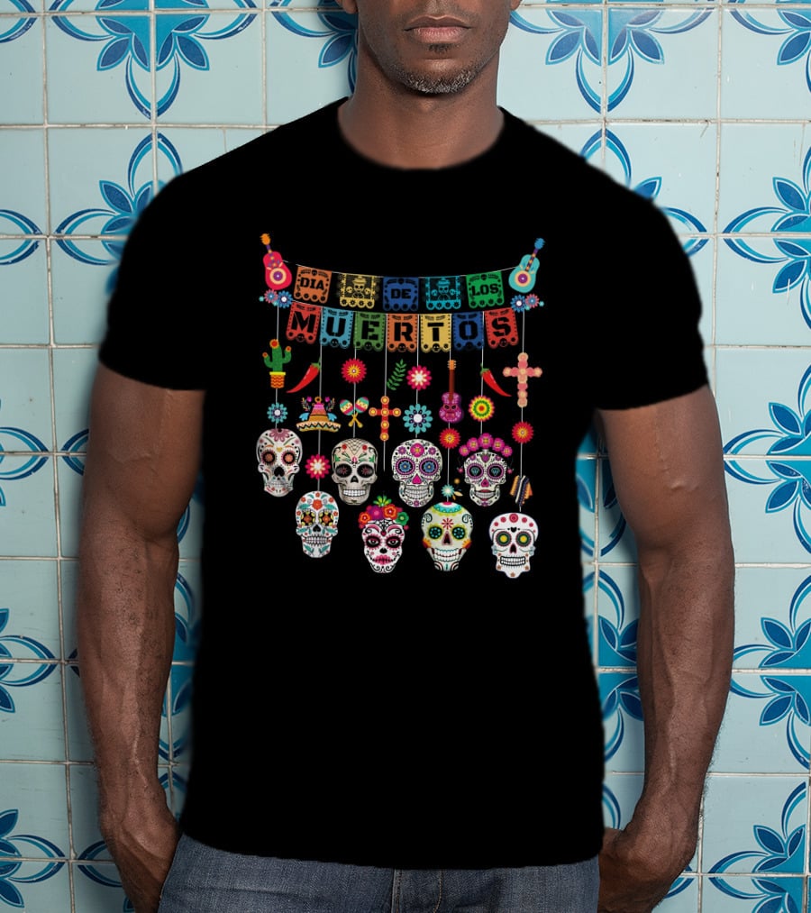 Dia De Los Muertos Colorful Sugar Skulls And Festive Decorations Day Of The Dead T-Shirt