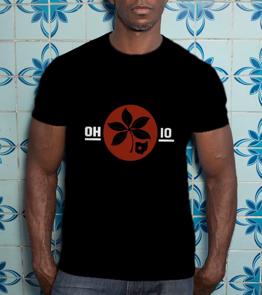 Black OH IO Buckeye Leaf Ohio Star T-Shirt