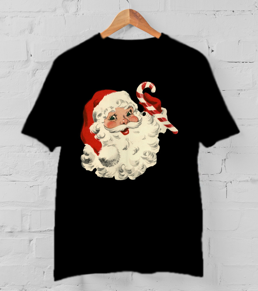 Retro Santa Claus Candy Cane Vintage Christmas T-Shirt