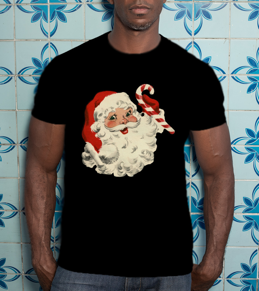 Retro Santa Claus Candy Cane Vintage Christmas T-Shirt