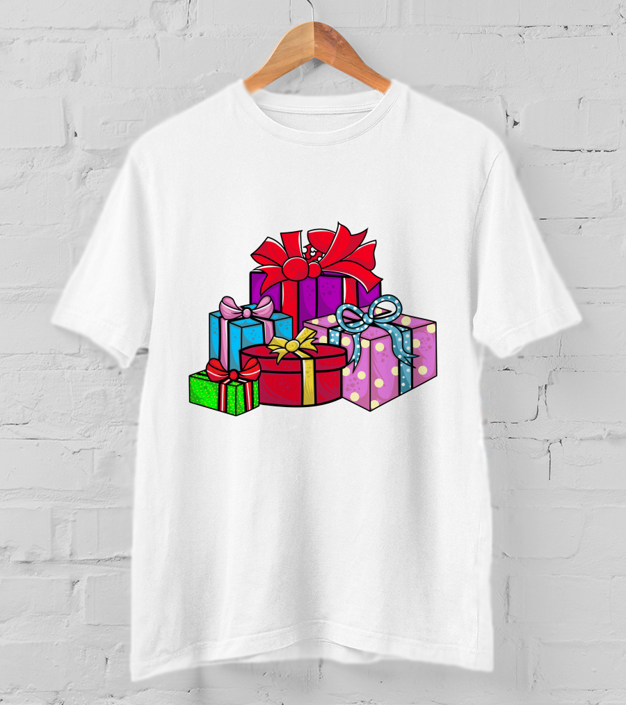 Christmas Presents With Bright Bows And Polka Dots T-Shirt