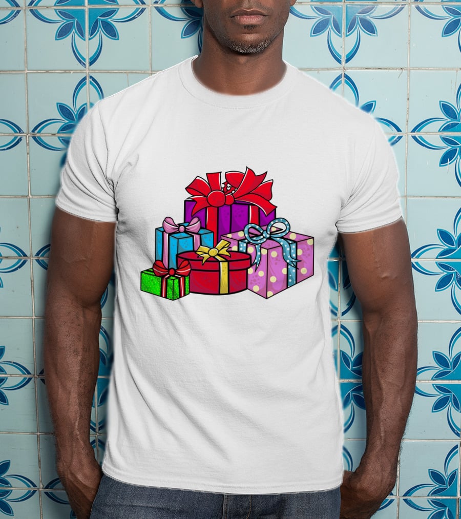 Christmas Presents With Bright Bows And Polka Dots T-Shirt