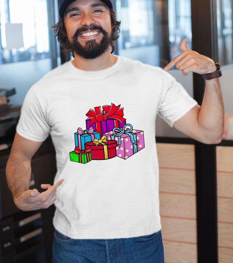 Christmas Presents With Bright Bows And Polka Dots T-Shirt