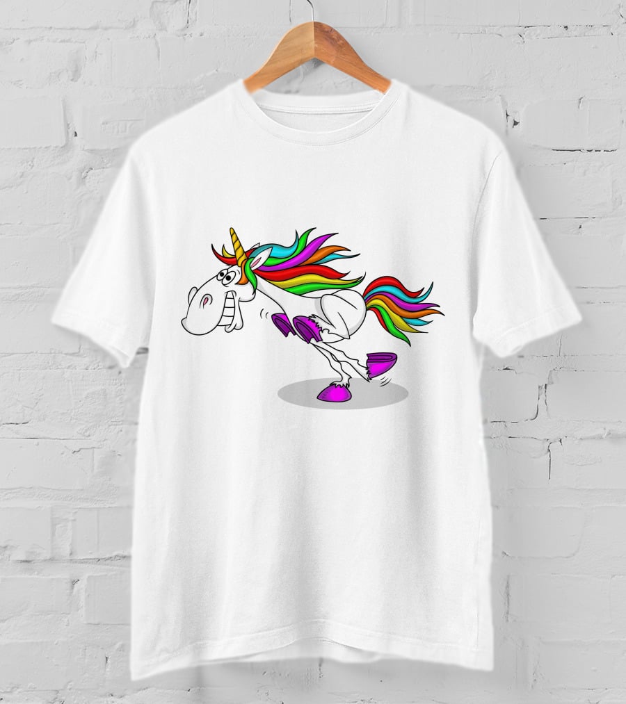 Funny Colorful Running Unicorn With Rainbow Hair T-Shirt