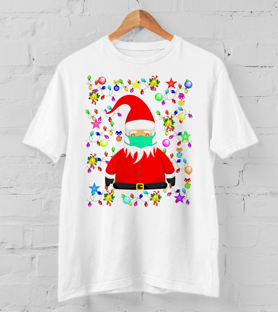 Santa Claus Christmas Mask Ornament Lights T-Shirt