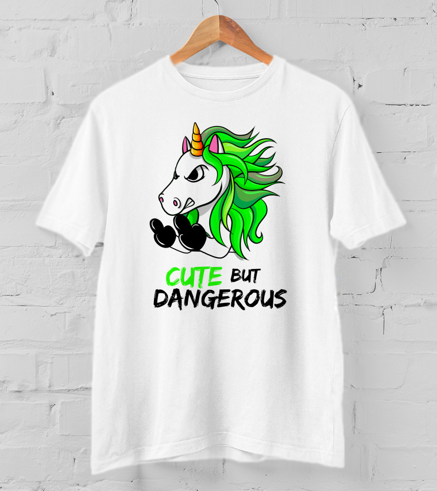 Cute But Dangerous Unicorn Green Hair T-Shirt