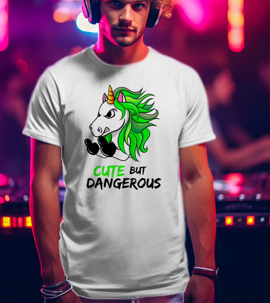 Cute But Dangerous Unicorn Green Hair T-Shirt