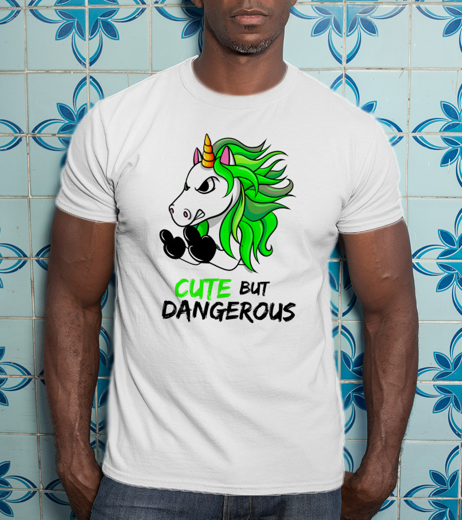 Cute But Dangerous Unicorn Green Hair T-Shirt