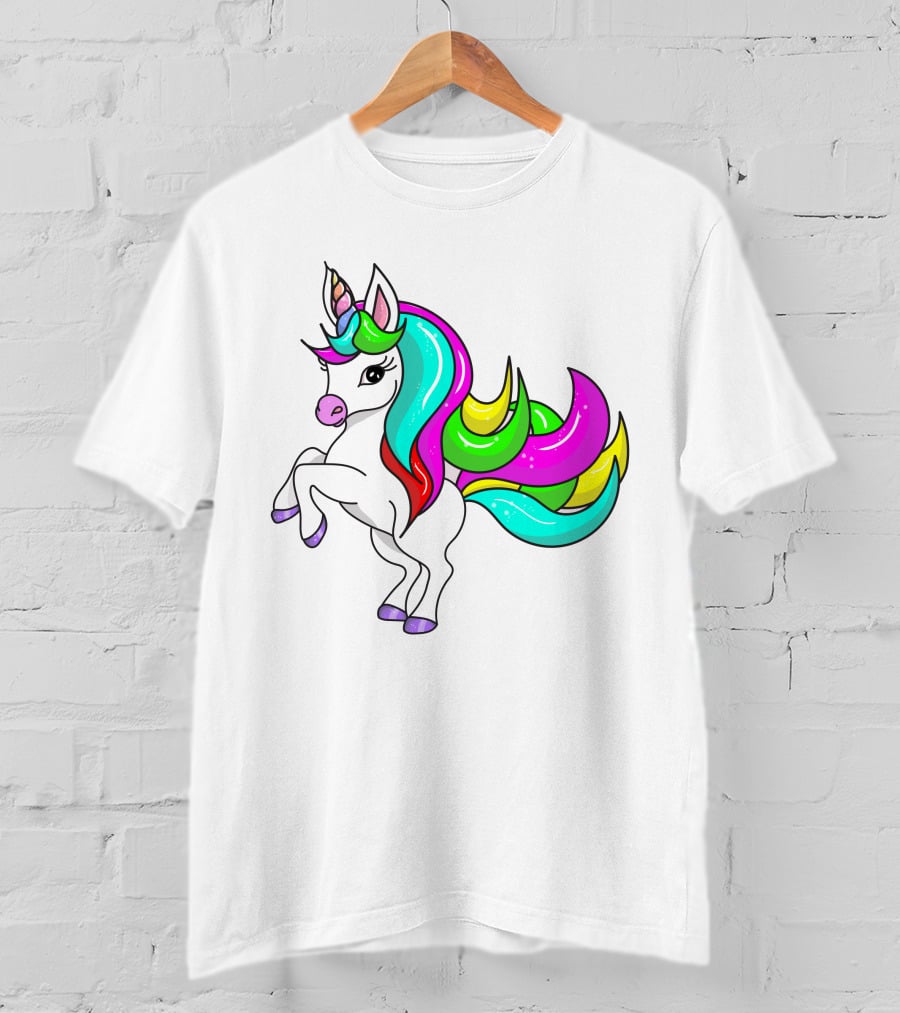 Vibrant Rainbow-Maned Unicorn Charm T-Shirt