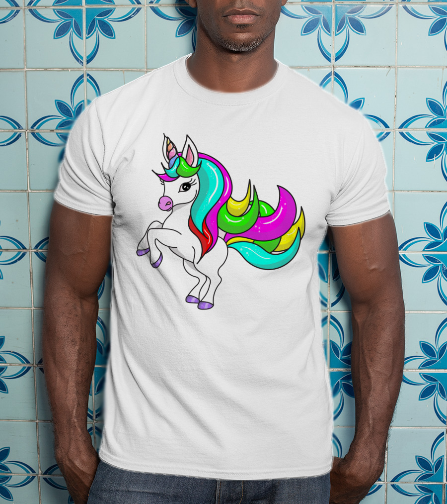 Vibrant Rainbow-Maned Unicorn Charm T-Shirt