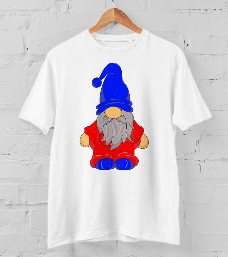 Funny Gnome With Blue Hat And Red Suit T-Shirt
