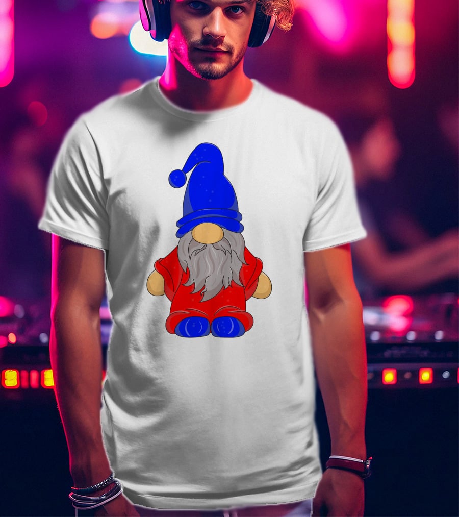 Funny Gnome With Blue Hat And Red Suit T-Shirt