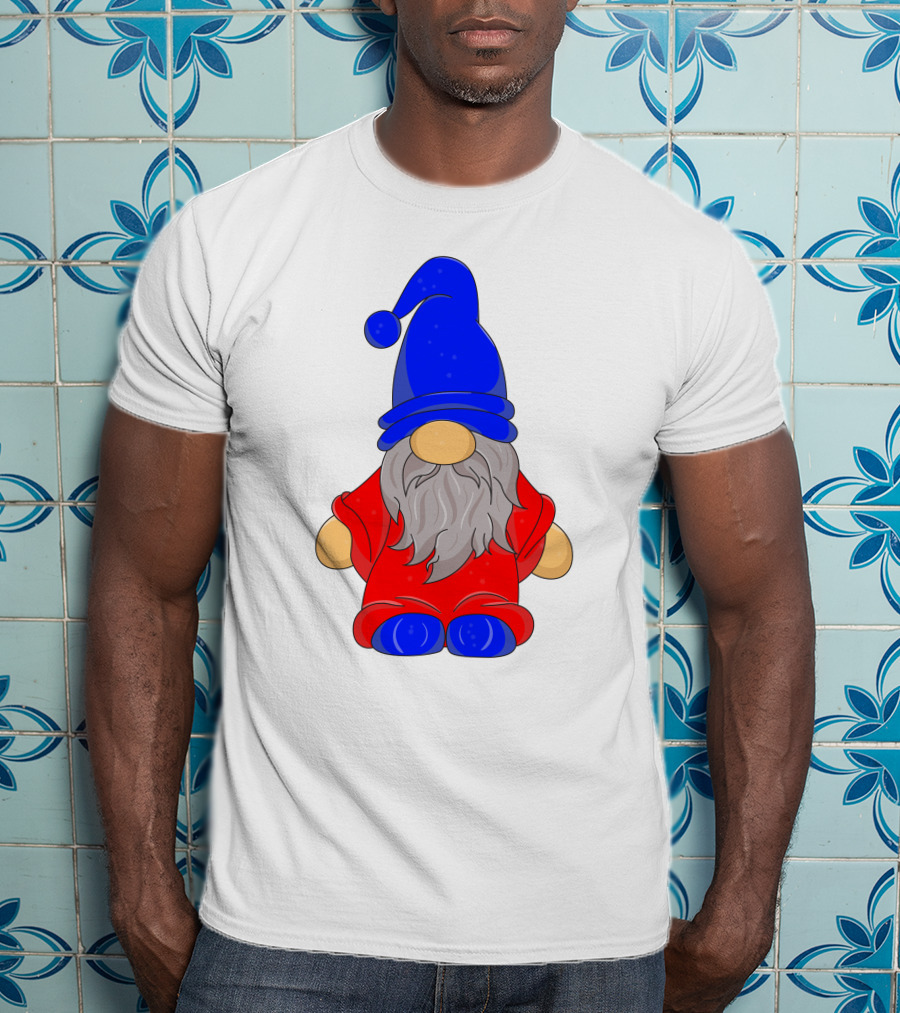 Funny Gnome With Blue Hat And Red Suit T-Shirt