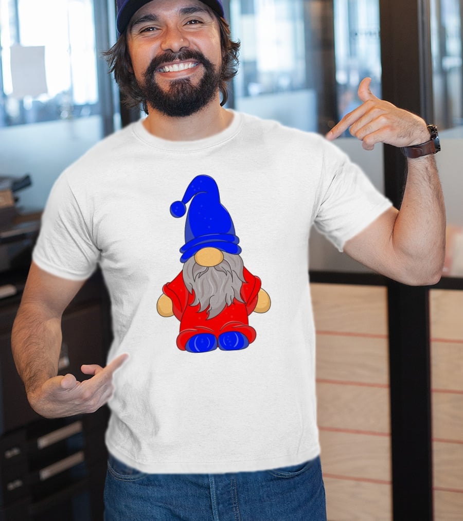 Funny Gnome With Blue Hat And Red Suit T-Shirt