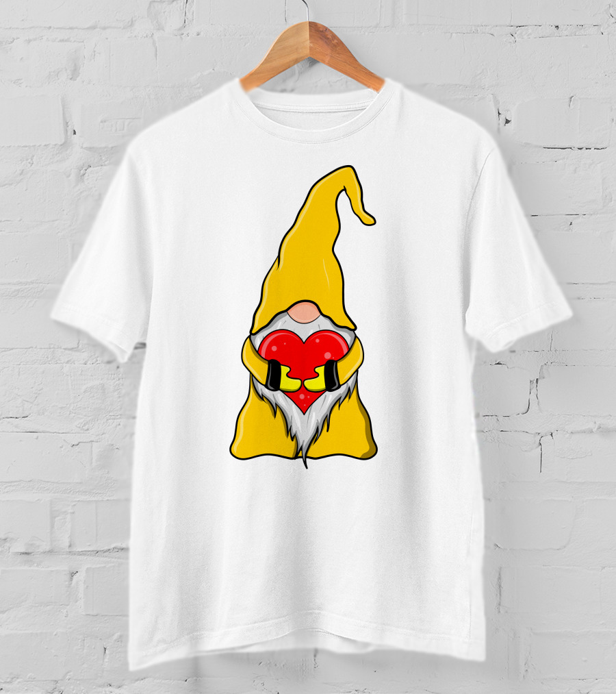 Gnome Holding Heart Hippie Valentine T-Shirt