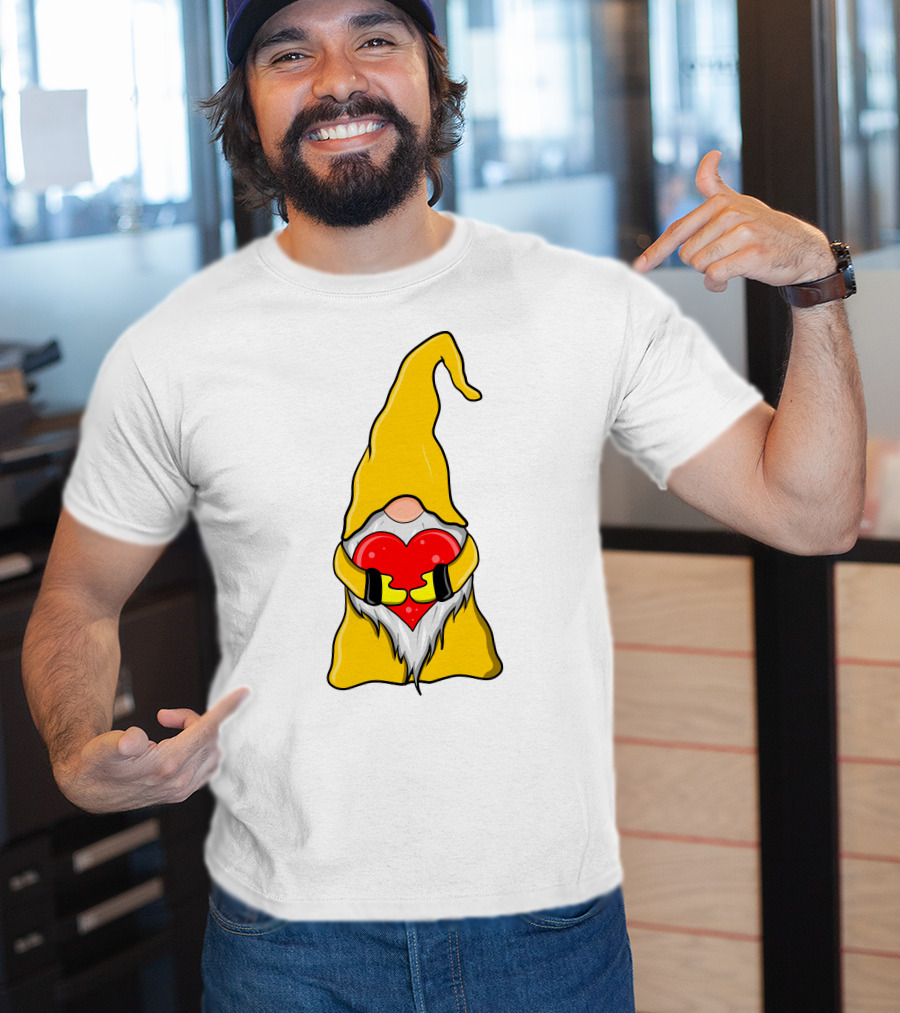 Gnome Holding Heart Hippie Valentine T-Shirt