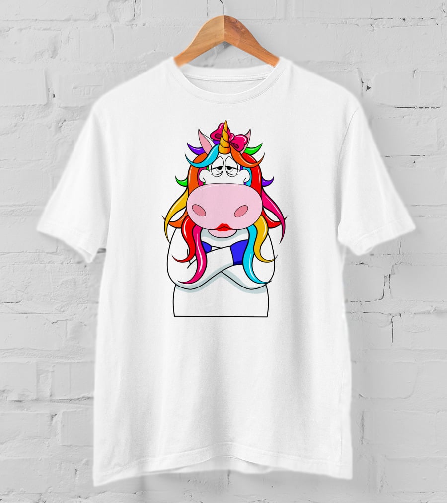 Bored Unicorn With Rainbow Mane And Crossed Arms T-Shirt