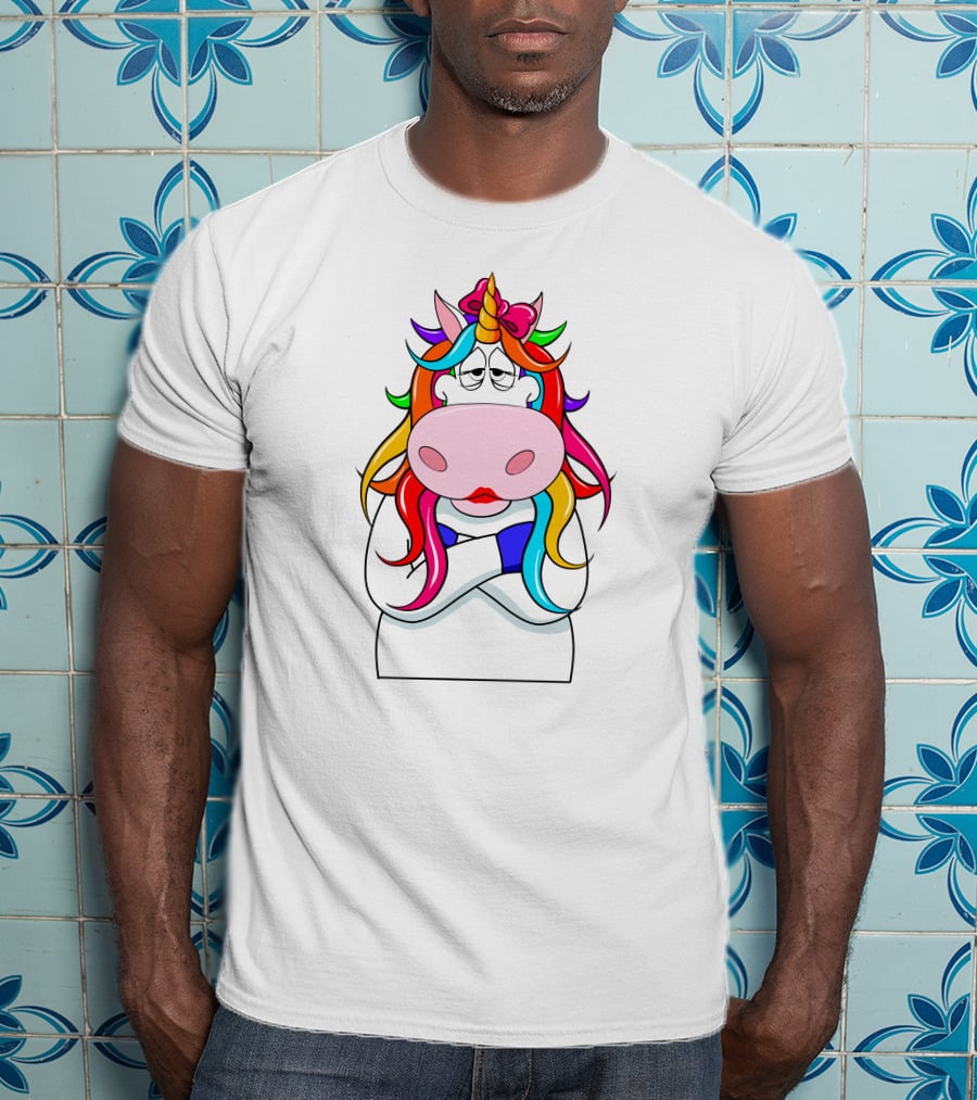 Bored Unicorn With Rainbow Mane And Crossed Arms T-Shirt
