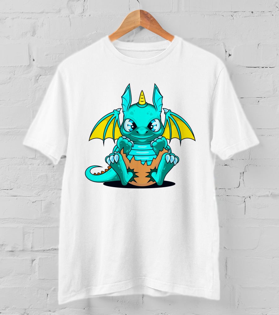 Cool Baby Dragon With Horns Sitting On Eggshell T-Shirt