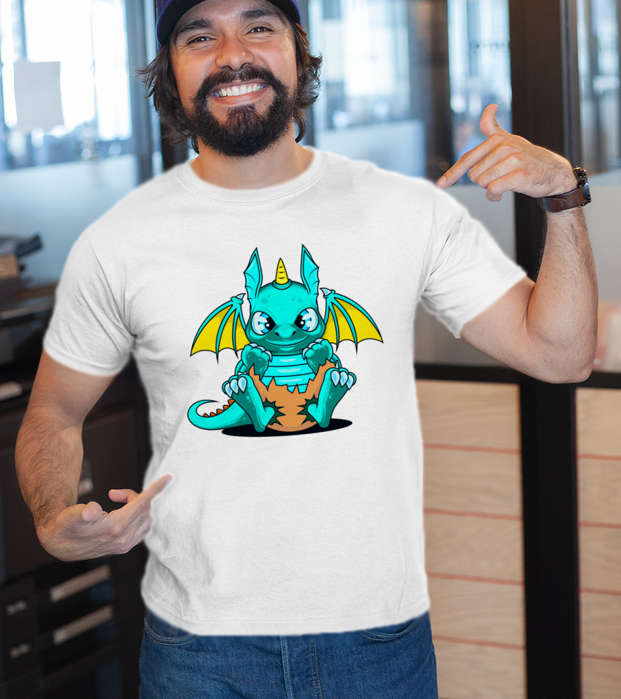 Cool Baby Dragon With Horns Sitting On Eggshell T-Shirt