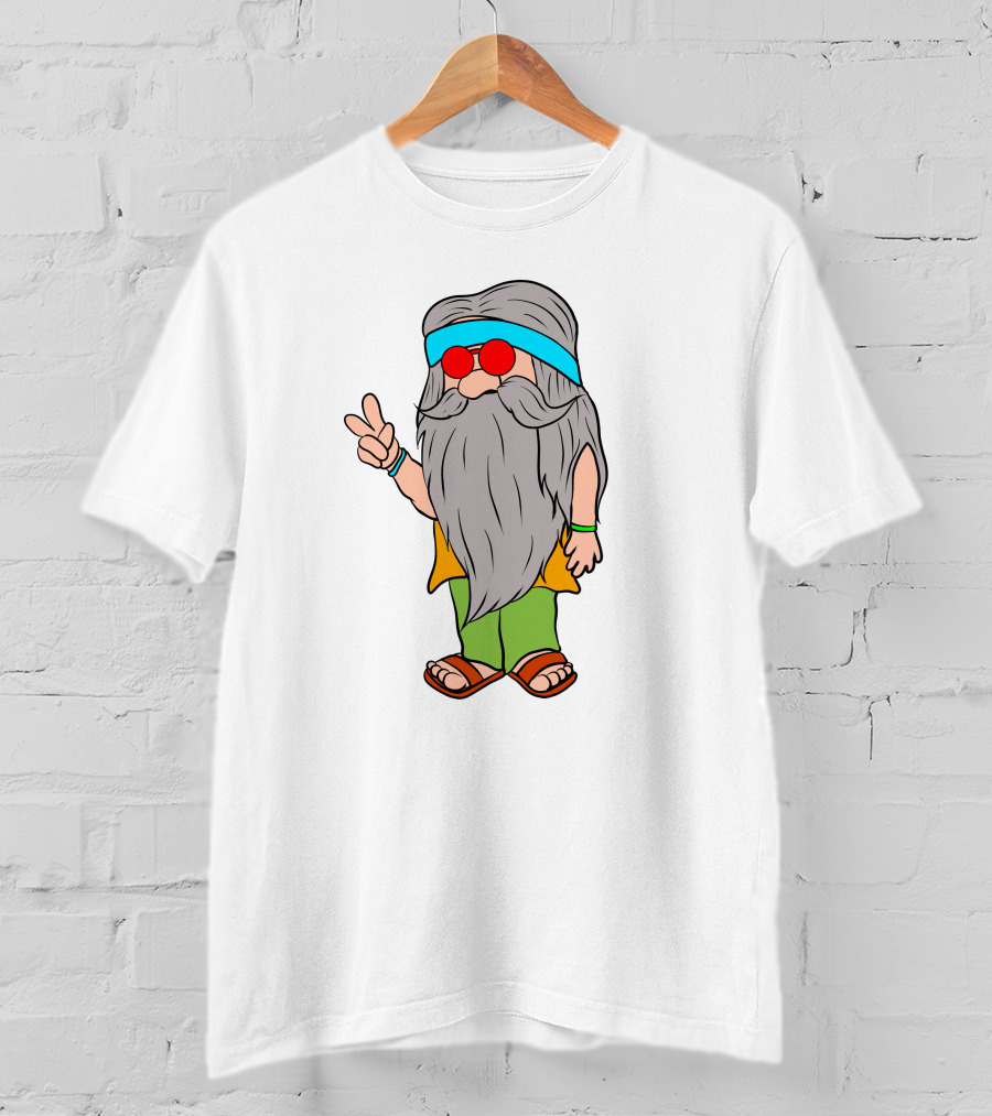 Funny Hippie Gnome Peace Sign Retro Vibes T-Shirt