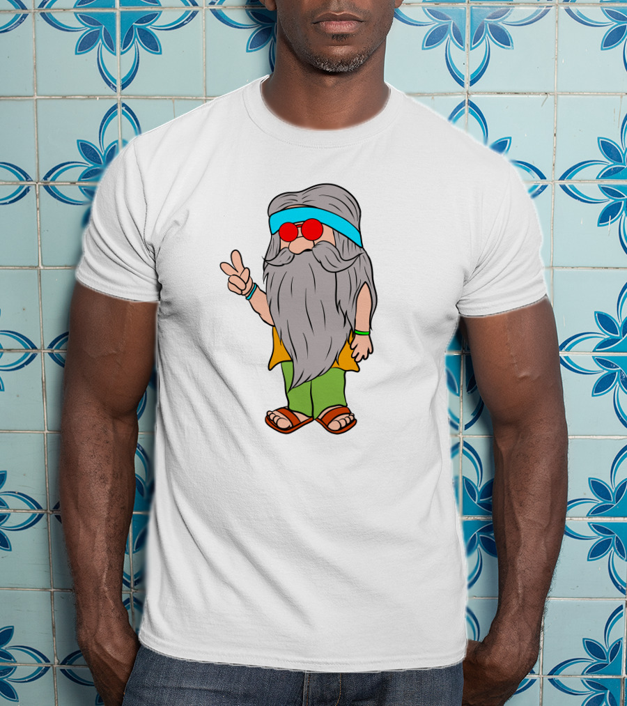 Funny Hippie Gnome Peace Sign Retro Vibes T-Shirt